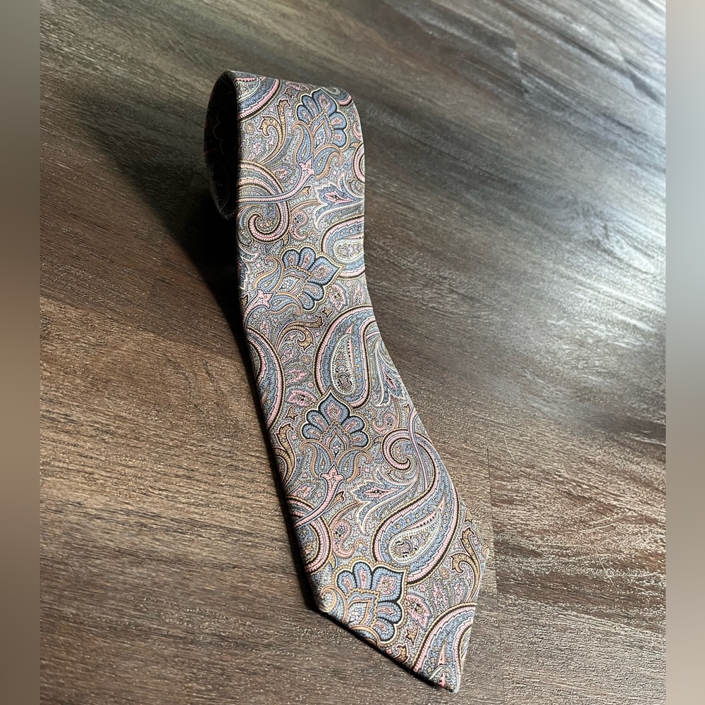 Dior Pink and Brown Paisley Silk Tie